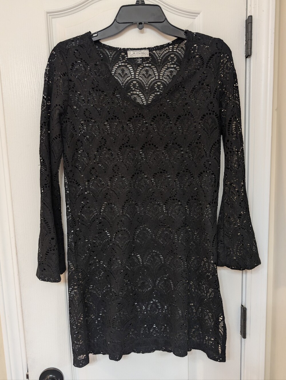 J.Valdi  Black Lace V-Neck Swim Coverup Tunic